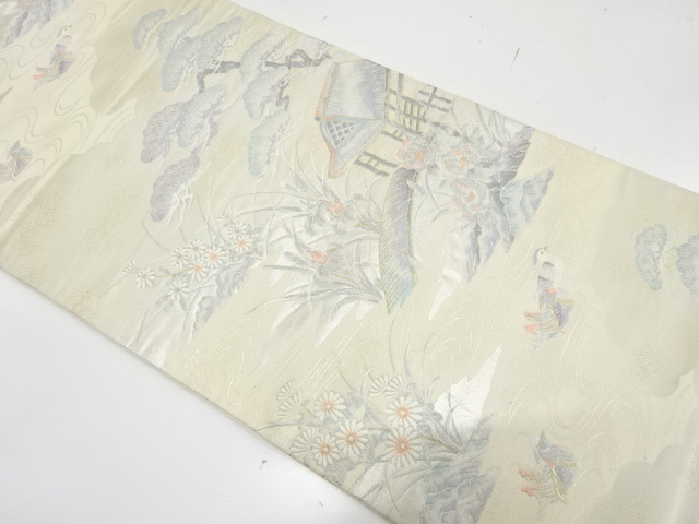 JAPANESE FUKURO OBI / WOVEN SCENERY OF GARDEN